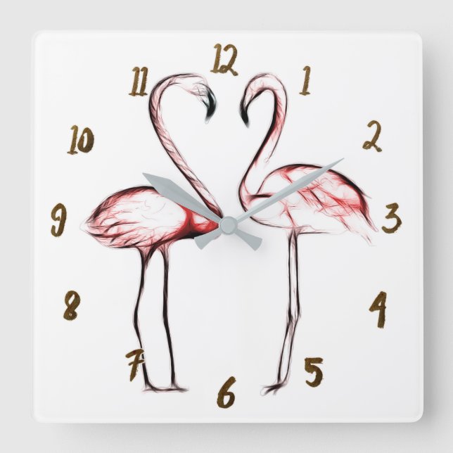 Persika Rosa Flamingos Flamingo Tropisk Fyrkantig Klocka (Framsida)