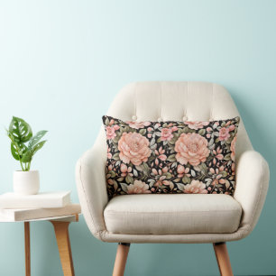 Persika Rosa Grönska Svart Bakgrund Blommig Blomma Lumbarkudde