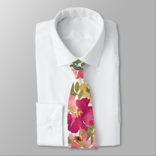 Persika Rosa Gul Akvarell Blommig Bröllop Slips