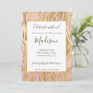 Persika Rosa Guld Glitter Zebratryck Inbjudningar