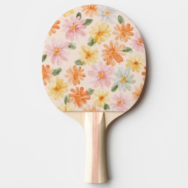 Persika Rosa Gult Blå Blommor Pingisracket (Framsidan)