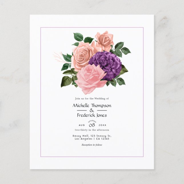 Persika Rosa och Lavendel Lila Blommig Bröllop Flygblad (Framsidan)