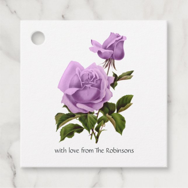 Persika Rosa och Lavendel Lila Blommig Gåvor Etiketter (Framsida)