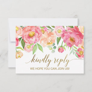 Persika & Rosa Pion Blommor Sångönskan RSVP-kort OSA Kort