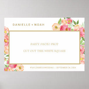 Persika & Rosa Pionblomma Bröllopsfotoprop Ram Poster