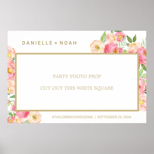 Persika & Rosa Pionblomma Bröllopsfotoprop Ram Poster (Framsidan)