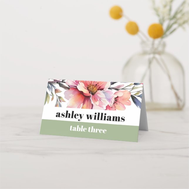 Persika-rosa rhododendronblommor typografi bröllop placeringskort (Framsida)