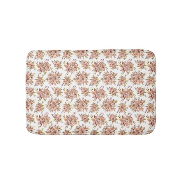 Persika Rosa Röd Brun Grön Blommig Blommor  Badrumsmatta (Framsidan)