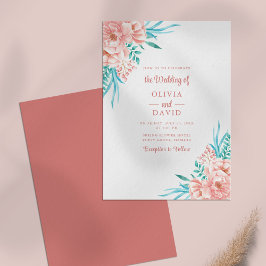Persika Rosa Tosca Blommig Sommarbröllop Inbjudningar