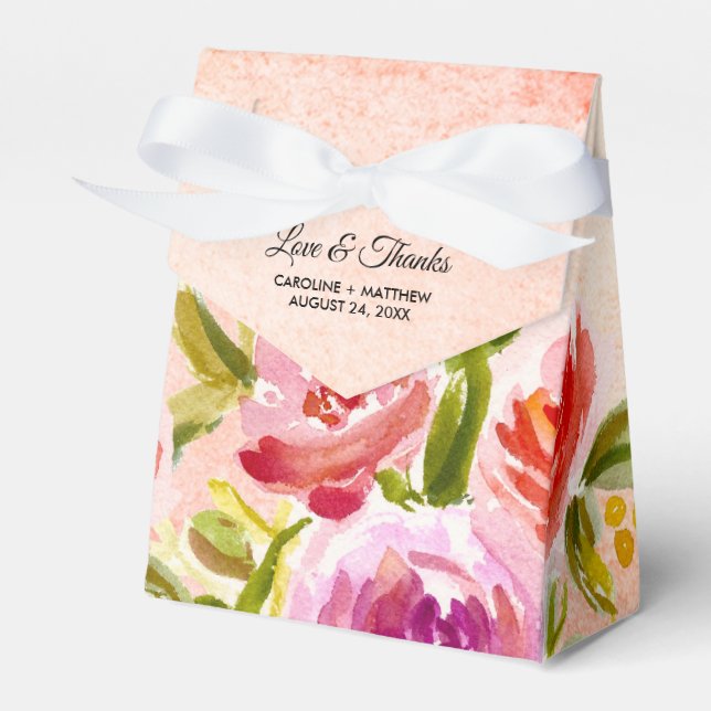 Persika Rosa Vattenfärg Blommig Bröllop Presentaskar (Framsidan Sidan)