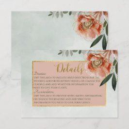 Persika & Rost Färg Blommor på Gröna Detaljer Bröl Tilläggskort