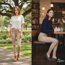 Persika Sage Avdämpad Karo Färgblock Leggings