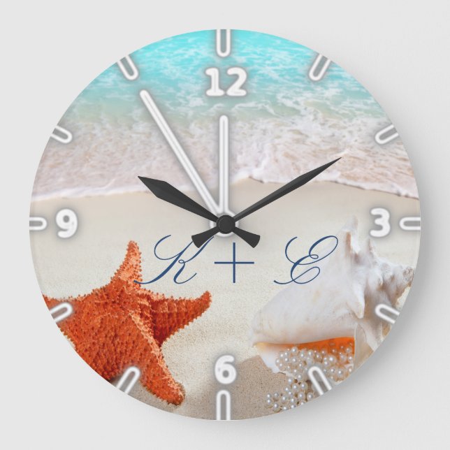 Persika,Sand,Seashceller Stor Klocka (Framsida)