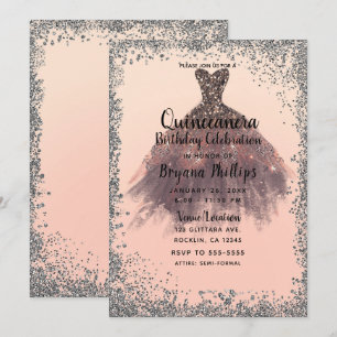 Persika & Silver Glitter Sällskapsdräkt Quinceañer Inbjudningar