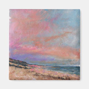 Persika Sjölandskap Fin Art Beach-färg Magnet