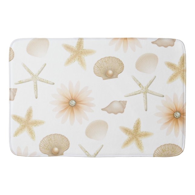 Persika Strand Snigelskal & Blommor Modern Glamour Badrumsmatta (Framsidan)
