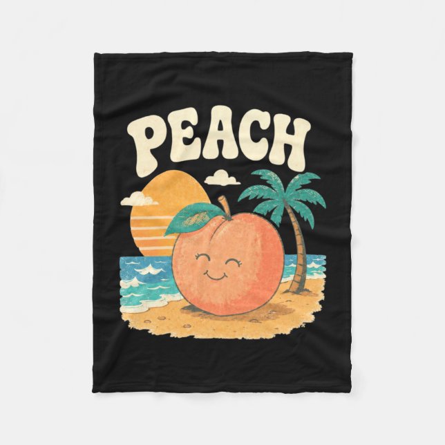 Persika strand sommar retro söt frukt solnedgång d fleecefilt (Framsidan)