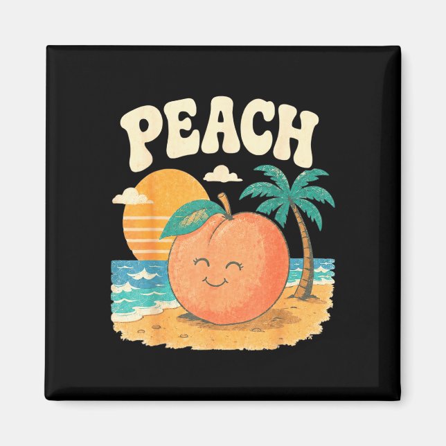 Persika strand sommar retro söt frukt solnedgång d magnet (Framsidan)