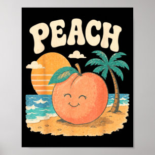 Persika Strand Sommar Retro Söt Frukt Solnedgång D Poster