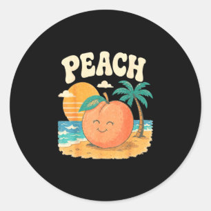 Persika strand sommar retro söt frukt solnedgång d runt klistermärke