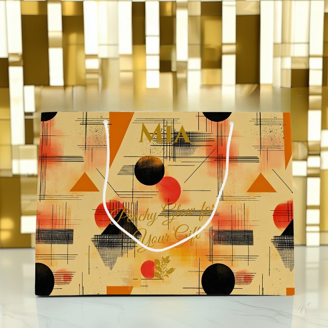 Persika & Svart Geometrisk Modern Presentpåse (Skapare uppladdad)