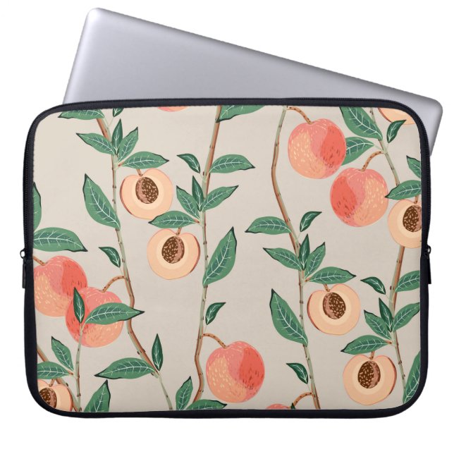 Persika träd grenar med löv och frukt på en li laptop fodral (Framsidan)