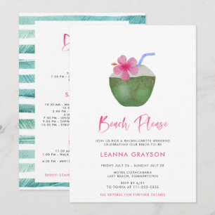 Persika, Tropical Coconut Bachelorette Helg Inbjudningar