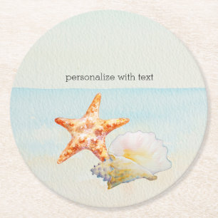 Persika Tropiskt med Starfish och Conch Underlägg Papper Rund