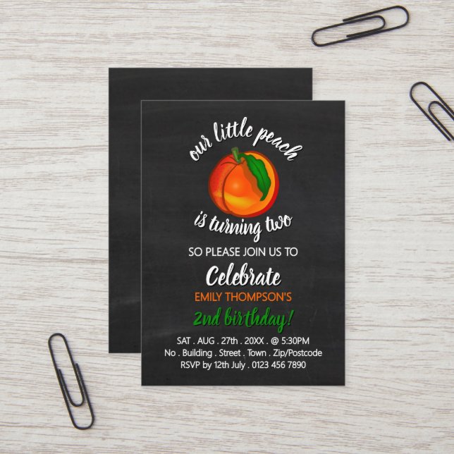 Persika, vår lilla persika, Biljett, födelsedagsgi Visitkort (Fram/Back In Situ)