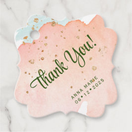 Persika vattenfärg med Tacken Guld-miniatyrdiagram Gåvor Etiketter