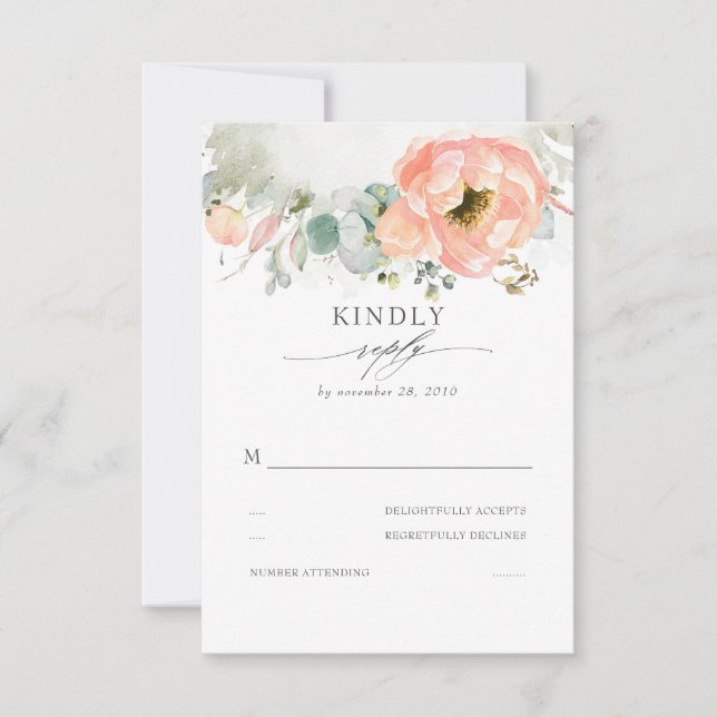 Persika vattenfärgsblomma Eleganten Boho Bröllop OSA Kort (Framsida)