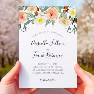Persika vattenfärgsblommor alla i ett Bröllop Inbjudningar
