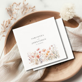 Persika Vildblomma Blommig Akvarell Bröllop Pappersservett