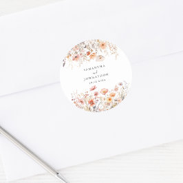 Persika Vildblomma Watercolor Bröllop Runt Klistermärke