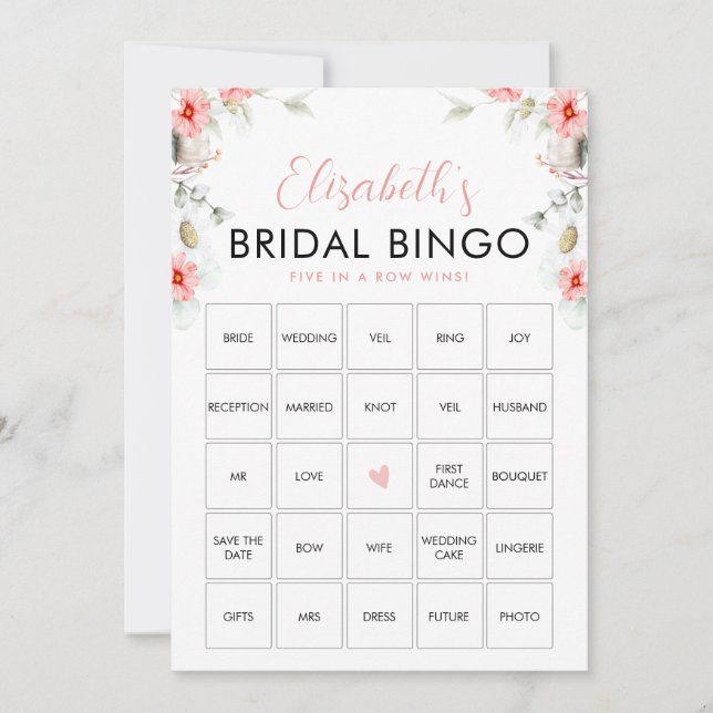 Persika Vildblommor Bingo Bröllopsdusch Spelkort Inbjudningar (Framsida)