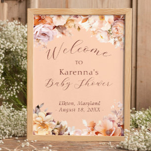 Persika Vintage Blommig Höst Baby Shower Välkomsts Poster