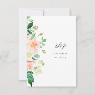 Persika & Vit Blommig med måltid RSVP V3 OSA Kort