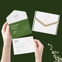 Persika Vit + Grön Enkel Modern Bröllop