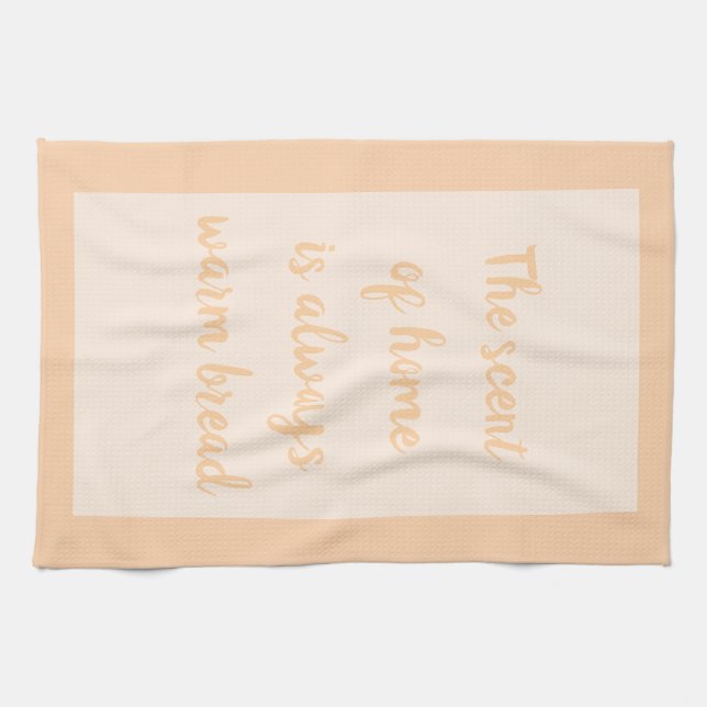 Persika - Vit Kökshandduk (Horisontell)