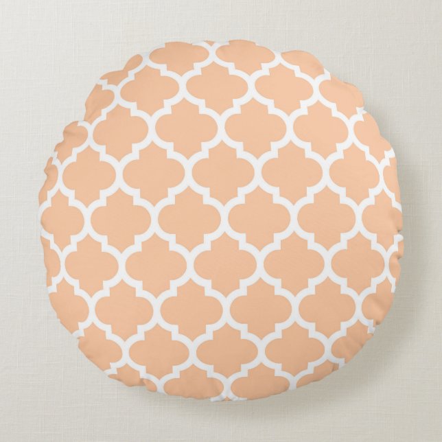 Persika Vit Marockansk Quatrefoil Mönster #5 Rund Kudde (Framsidan)