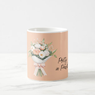Persika Vita Rosor Blommig Bukett Slinga Kaffemugg