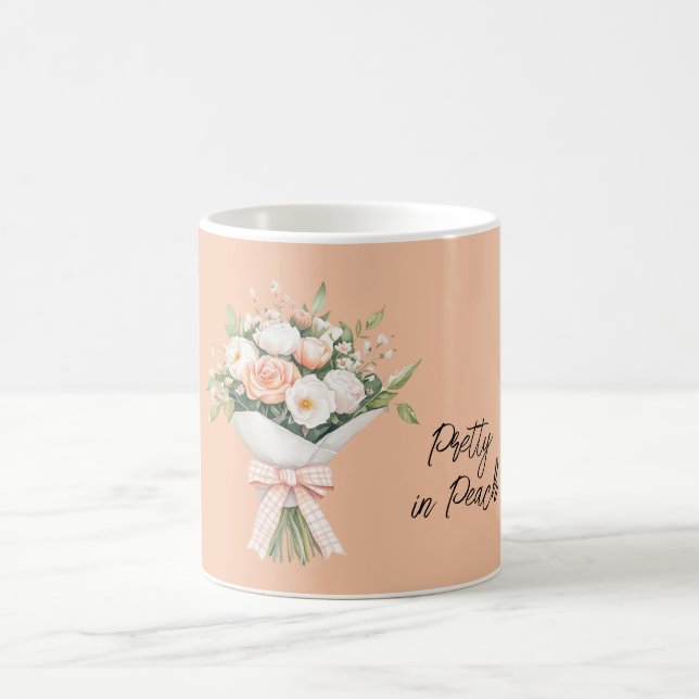 Persika Vita Rosor Blommig Bukett Slinga Kaffemugg (Center)