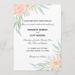 Persikablommor och eucalyptusbröllopinvitatation inbjudningar