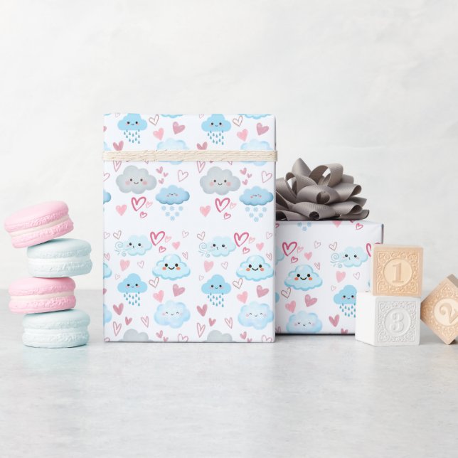 Persikafärga Drömmiga Moln Presentpapper (Baby Shower)