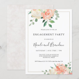 Persikafärgad Elegant Akvarell Blommig Förlovnings Inbjudningar