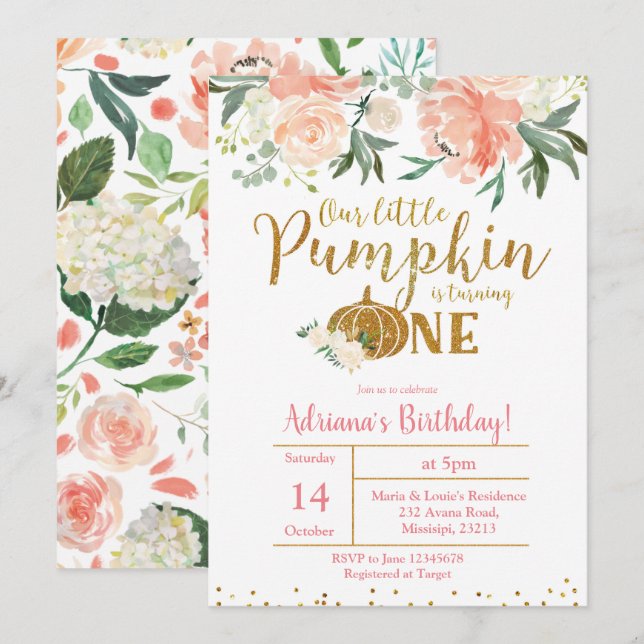 Persikan vår pumpa är lite den roterande en inbjudningar (Fram/baksida)