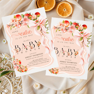 Persikans Blommig Rosett Lilla Gullet Baby Shower Inbjudningar
