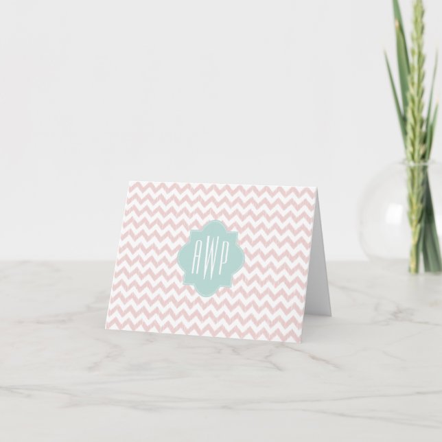 Persikasparre Ikat Monogrammed Notecard Anteckningskort (Framsida)