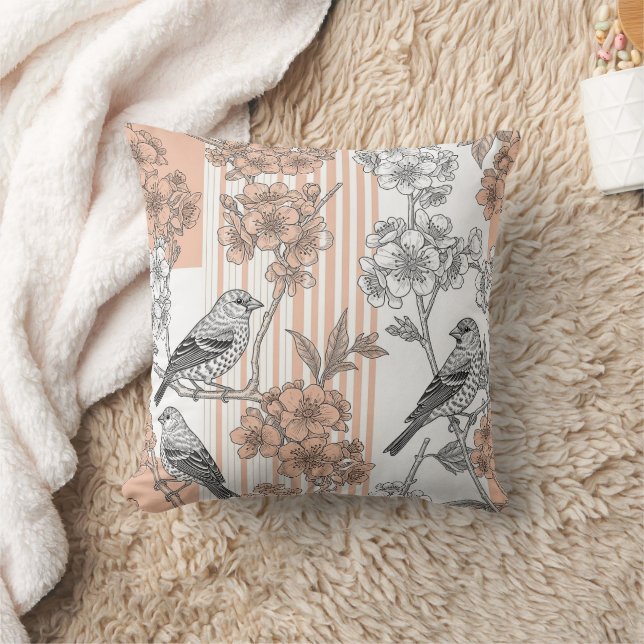 Persikestripig blommig fågel Elegant (1) Kudde (Filt)