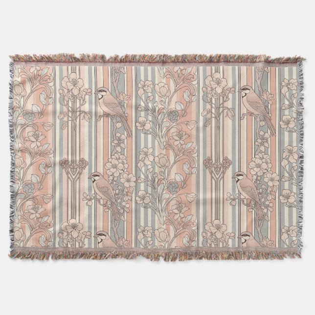 Persikestripig blommig fågel Elegant (2) Filt (Framsidan)